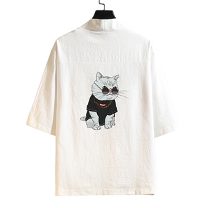 HF59044-P40风汉服男开衫外套七分袖道袍 砖墙挂拍图片