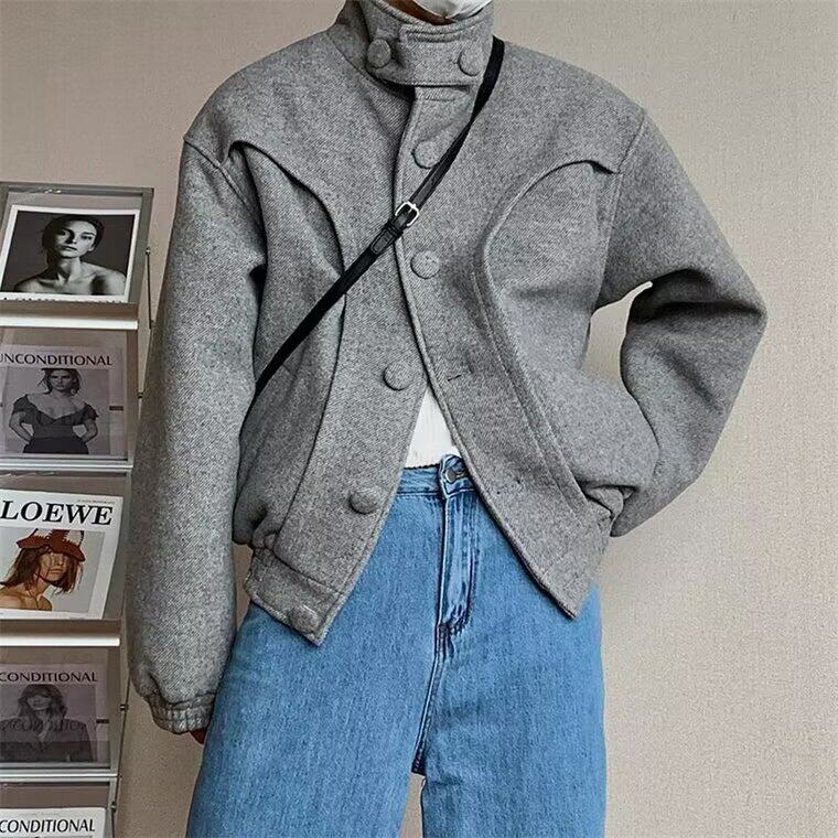 潮流ins慵懒美式复古解构短款毛呢外套男秋款新款日系流行原宿，男装毛呢大衣，星座506A