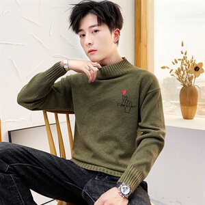 秋冬中领毛衣男比心套头外套男毛衫打底针织衫高领爱心灰M227P35图片