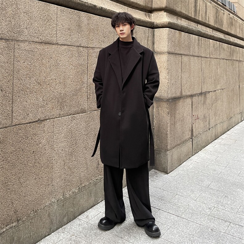 秋冬毛呢大衣男潮日系大码风衣宽松中长外套MN9568/P100加棉P110图片