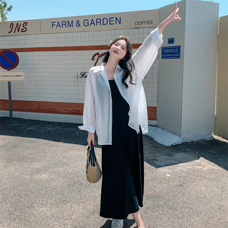 温柔慵懒风白衬衫黑吊带裙两件套女夏显瘦套装223-1353P155K218，女装套装/套裙，莘蕾