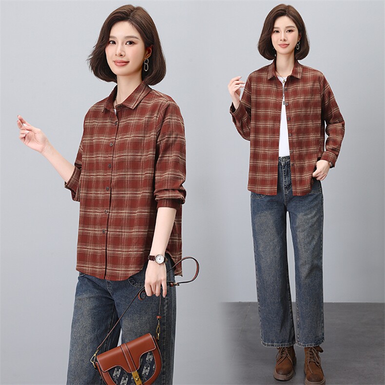 时尚格子加厚衬衫女长袖上衣宽松显瘦衬衣，女装衬衫，3200格调
