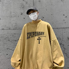 水洗做旧加绒加厚卫衣男2026冬高领十字架打底衫XZ514-2-X55-P78，男装T恤，星座514-2(原B239)