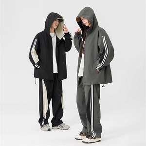 港风青少年运动宽松拼接连帽长袖夹克休闲裤套装TZ91 P95图片