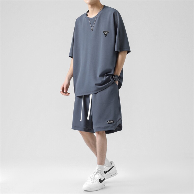 亲肤冰丝运动套装速干短袖凉感健身短裤夏装两件套TZ12-特批70,男装休闲套装,星座718