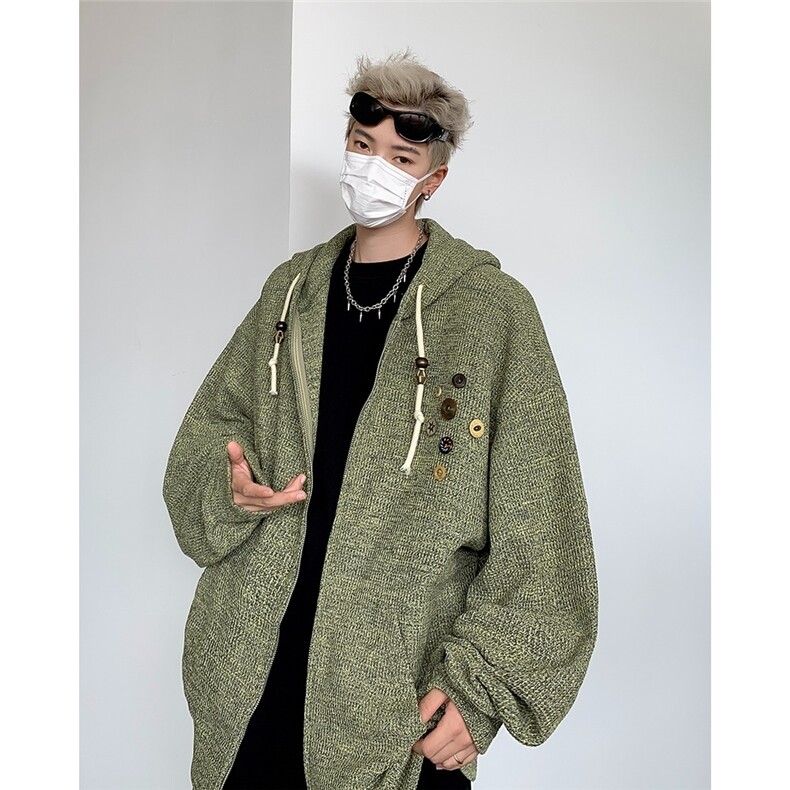 W11055-P55自家图现货春季新款美式复古设计感针织连帽开衫外套，女装短外套，星座1608