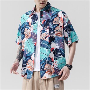 2023年夏季新款无影墙模特男沙滩情侣休闲短袖印花衬衫C3015-P35,男装衬衫,电商A082