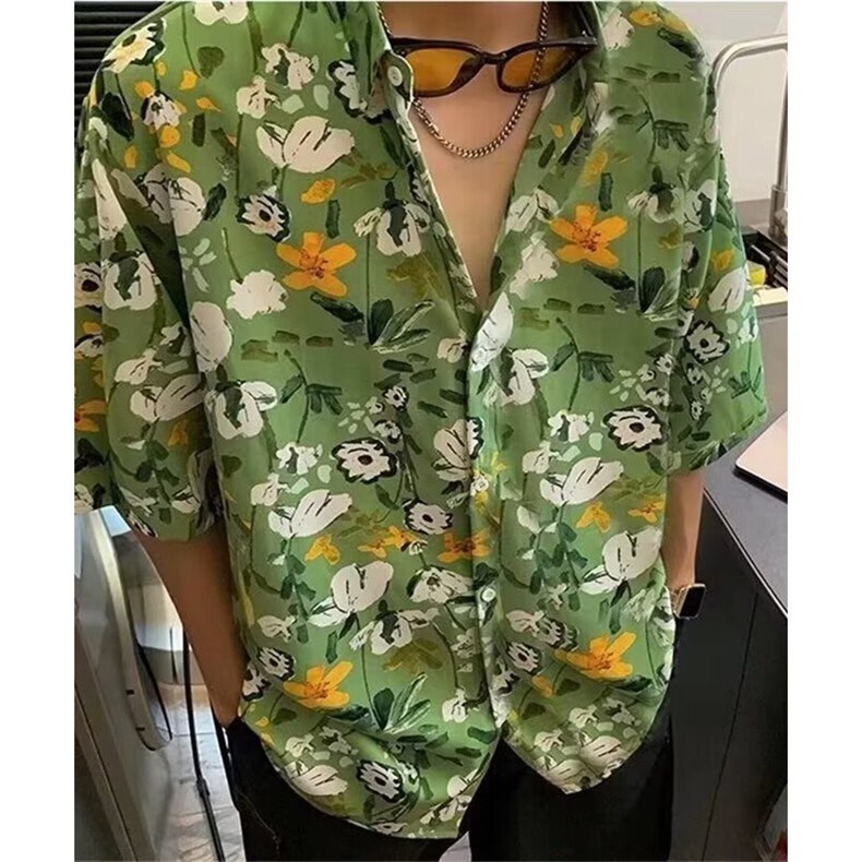 WE1644-P24短袖花衬衫男士夏季潮牌痞帅胖子宽松休闲，男装T恤，电商B323A