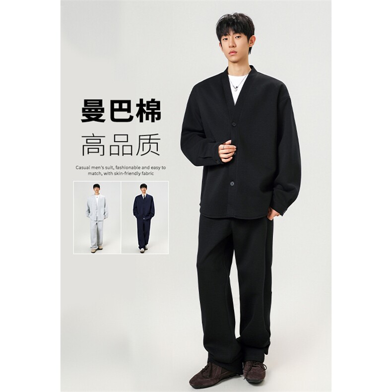 2026春季亲肤曼巴棉开衫外套休闲裤套装男J5248+K24018特P95控178,男装休闲套装,电商A001-1