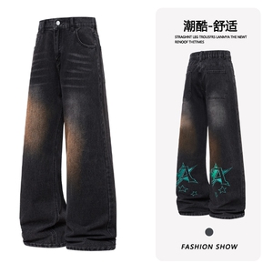 B221 美式ins高街小众百搭刺绣直筒牛仔裤 LK23037-特P45控78图片