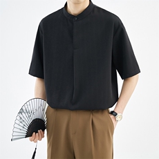 抖音夏季男士七分袖纯色冰丝衬衫男宽松衬衣A236-0855-P55，男装衬衫，电商A236