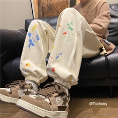 港风秋季新款彩色泼墨印花宽松束脚休闲裤B315-K23431-p50控78，男装休闲裤，电商B315