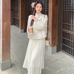 新中式国风刺绣套装裙女夏季新款温婉气质盘扣上衣半身裙两件套潮图片