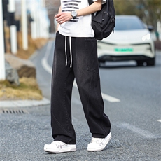 C038-P45春夏新款牛仔裤男士休闲宽松系绳直筒裤子【控79】S-3XL，男装牛仔裤，星座1204