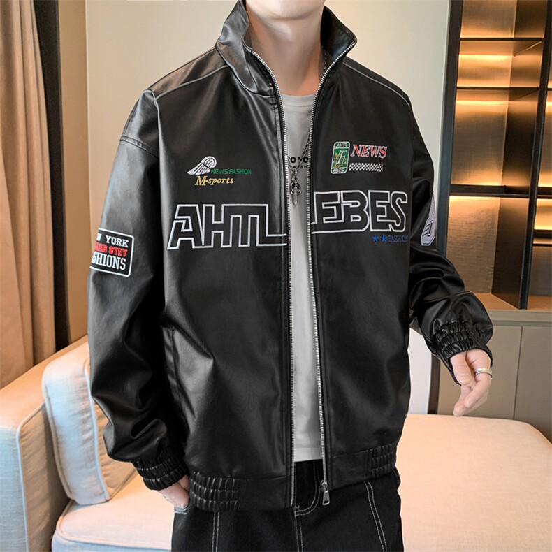 春季新款机车服夹克男潮炸街痞帅外套宽松赛车潮牌JK079-P83,男装夹克,星座308B-2