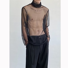 W115-P22高级感堆堆领网纱打底衫男士夏季长袖防晒衣，男装防晒衣，电商B323A