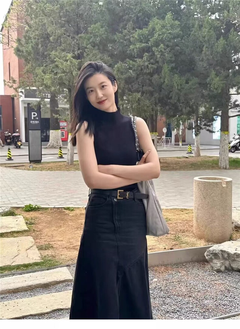 天丝无袖修身显瘦黑色百搭女士短袖,女装T恤,雪真羊绒