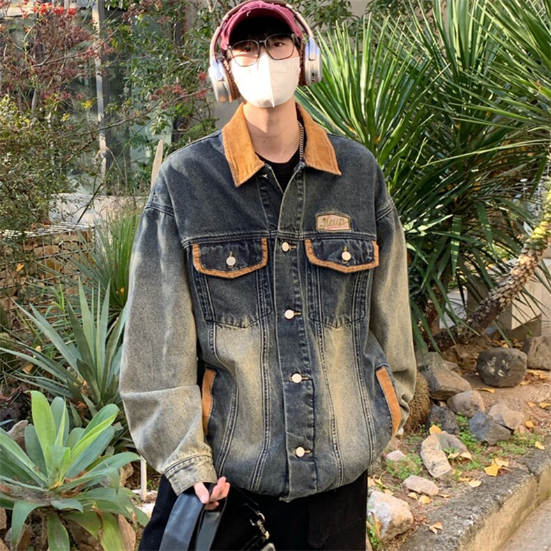 美式高质量复古做旧水洗拼接底特律牛仔外套男机车夹克JK1179-P80,男装工装外套,星座1103-3