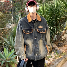 美式高质量复古做旧水洗拼接底特律牛仔外套男机车夹克JK1179-P80，男装工装外套，星座1103-3