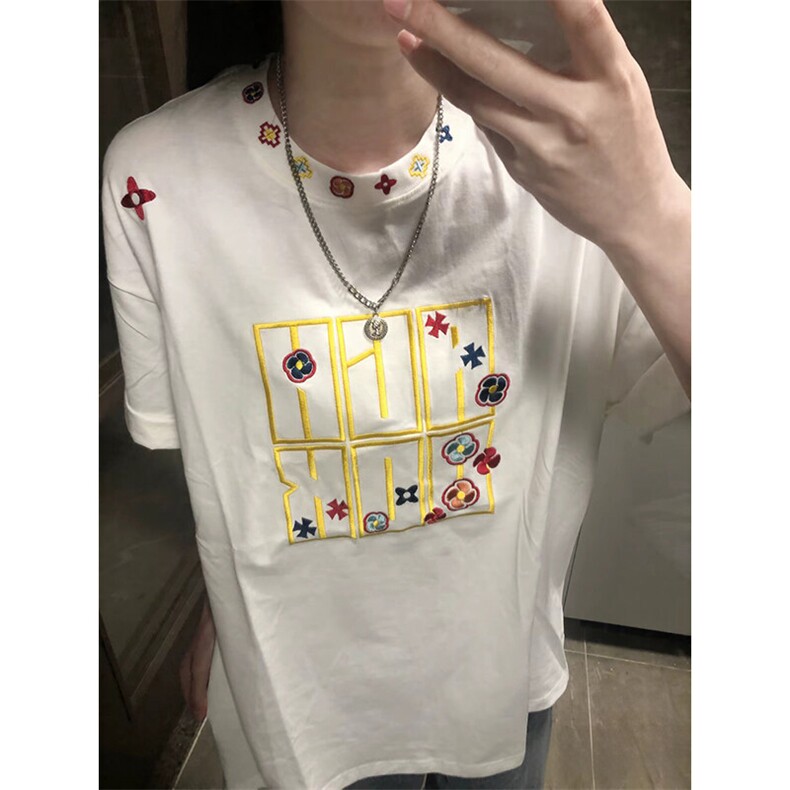 万针全刺绣工艺抖音得物高品质260克重磅纯棉双纱美式高街短袖T恤,男装T恤,电商A486-1