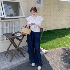 夏季麻棉工装设计感衬衫高级感套装百搭减龄休闲上衣阔腿裤两件套，女装套装/套裙，2C166