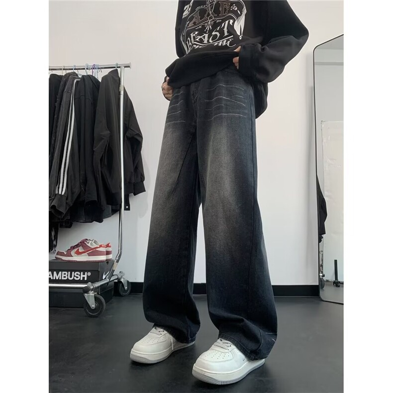 美式牛仔裤男韩版潮流高街帅直筒2024春季新款ins长裤RK1452-P47图片