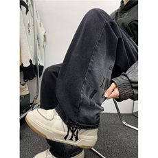 高街牛仔裤男韩版潮流字母印花高街帅2025春季ins长裤RK2452-P45，男装牛仔裤，星座412-2