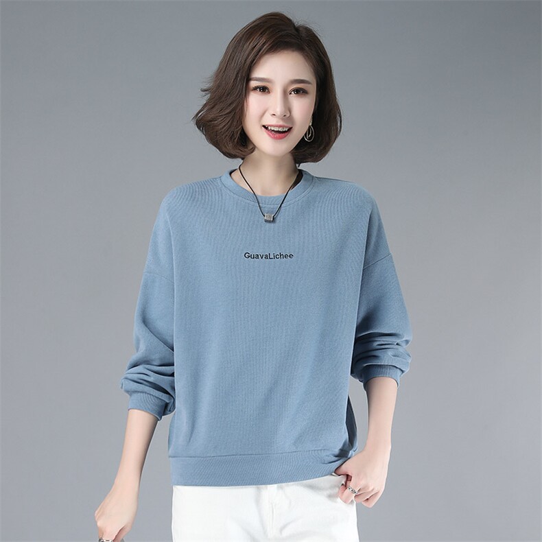 卫衣女2023春秋新款韩版宽松妈妈百搭洋气上衣字母刺绣长袖打底衫，女装卫衣/绒衫，伊满意