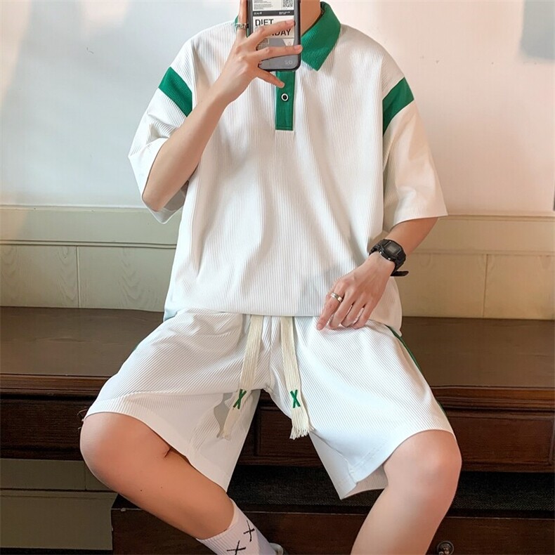 夏季现货主推大码港风情侣polo衫五分裤休闲运动套装男S14P60,男装Polo衫,电商B226-2（原B217-2）