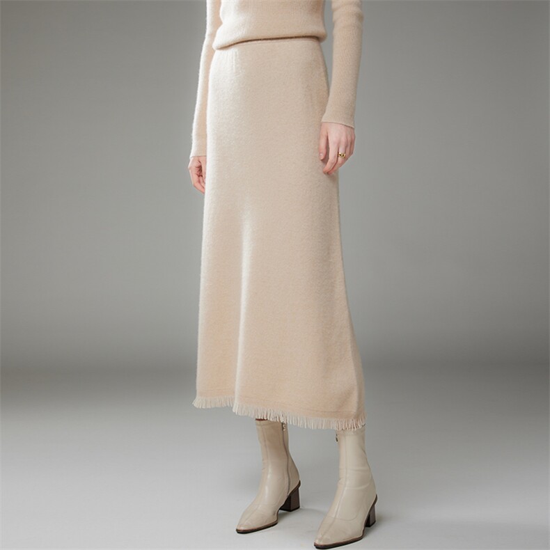 2025年秋季新款毛边针织羊绒半身裙时尚休闲通勤百搭，女装羊绒衫，珍丝贝尔