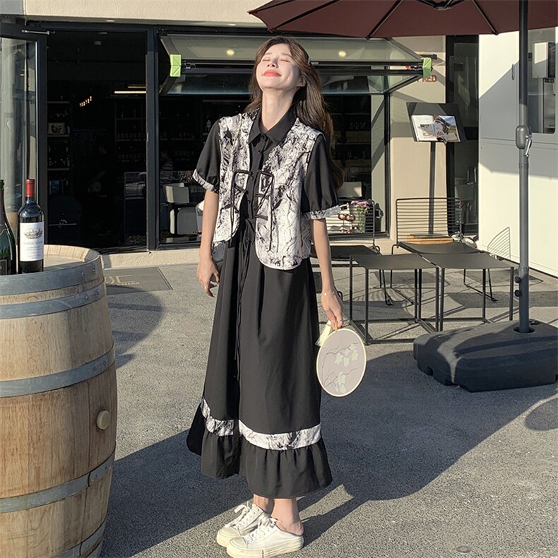 【25夏季现货】新中式风黑色两件套2C032161P145K198,女装连衣裙,2C032