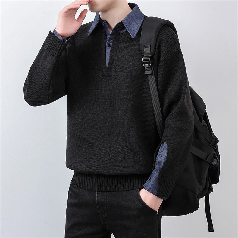 【直播】8643-P682025年秋季毛衣假两件POLO领男长袖针织衫，男装Polo衫，电商A113