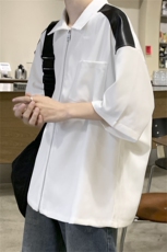 拼皮开衫拉链衬衫男短袖新款外套美式痞帅宽松潮牌小众高级感衬衣，男装衬衫，星座505-2（原电商A260-1)
