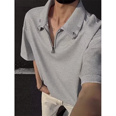 网络图现货金属扣polo衫半拉链男宽松短袖T恤RG35-P38，男装Polo衫，星座1005-4
