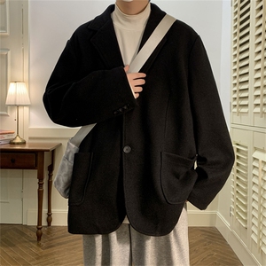 N6169/P95加棉P105冬季新开叉呢料毛呢西服男宽松外套上衣呢大衣图片