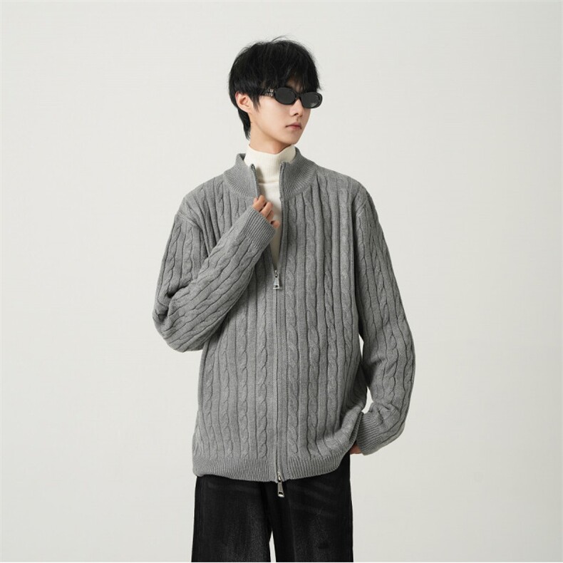 2025绞花开衫高领毛衣针织长袖百搭外套*AW16215*，男装针织衫/毛衣，星座511-1