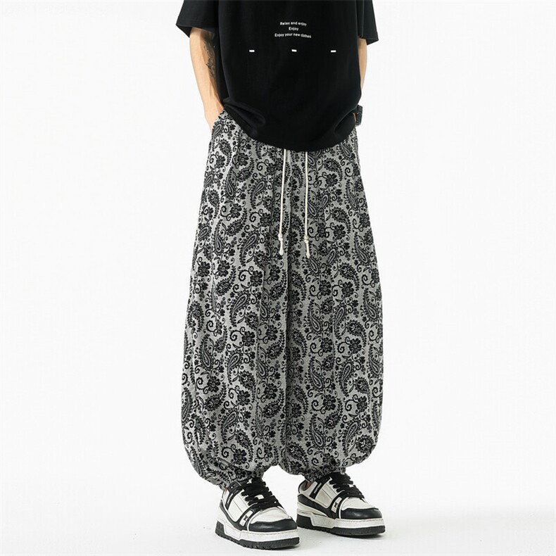 25夏季复古腰果花冰丝裤子夏季薄款宽松阔腿裤防晒裤504-K891-P50，男装防晒衣，星座504