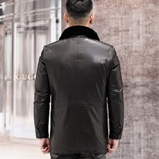 X1820秋冬新款男士羽绒皮衣山羊皮皮衣中长款外套P1180，男装皮衣，电商B360