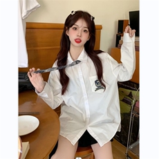 配领带衬衫男韩版潮刺绣班服2024春夏新款ins宽松外套CY071-P39，男装衬衫，星座412