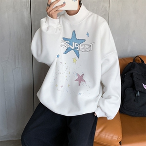 加绒加厚高领卫衣星星印花落肩袖情侣款打底衫男 XZ514-2-G88-P48图片