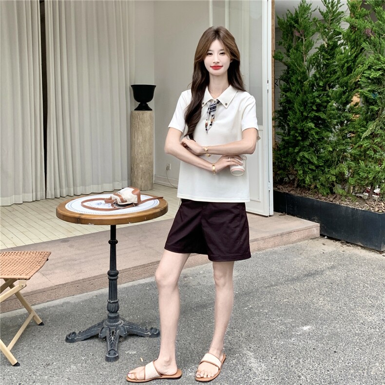 2026新款气质学院风撞色丝巾短袖衬衫套装女夏日2026新款两件套,女装套装/套裙,艾米莉亚