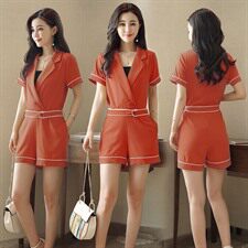 连体裤中腰纯色西装领时尚简约百搭甜美2020年夏季，女装连体裤，贵人树