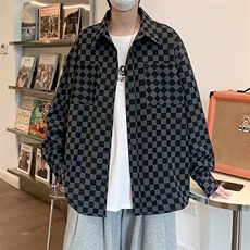 韩版潮流休闲长袖港风复古格子衬衫男双口袋衬衣外套W5241-P36，男装衬衫，星座512-2