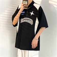 夏季ins潮流宽松百搭潮牌半袖港风翻领polo衫男短袖T1147-P32，男装T恤，星座512-2