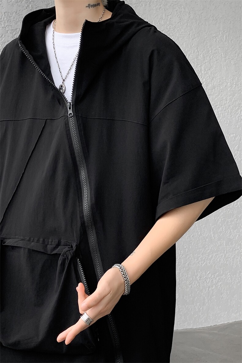 8XL-M特大码冰丝速干拼接t恤斜襟连帽拉链短袖卫衣七分袖DX324P55,男装T恤,电商D206-1