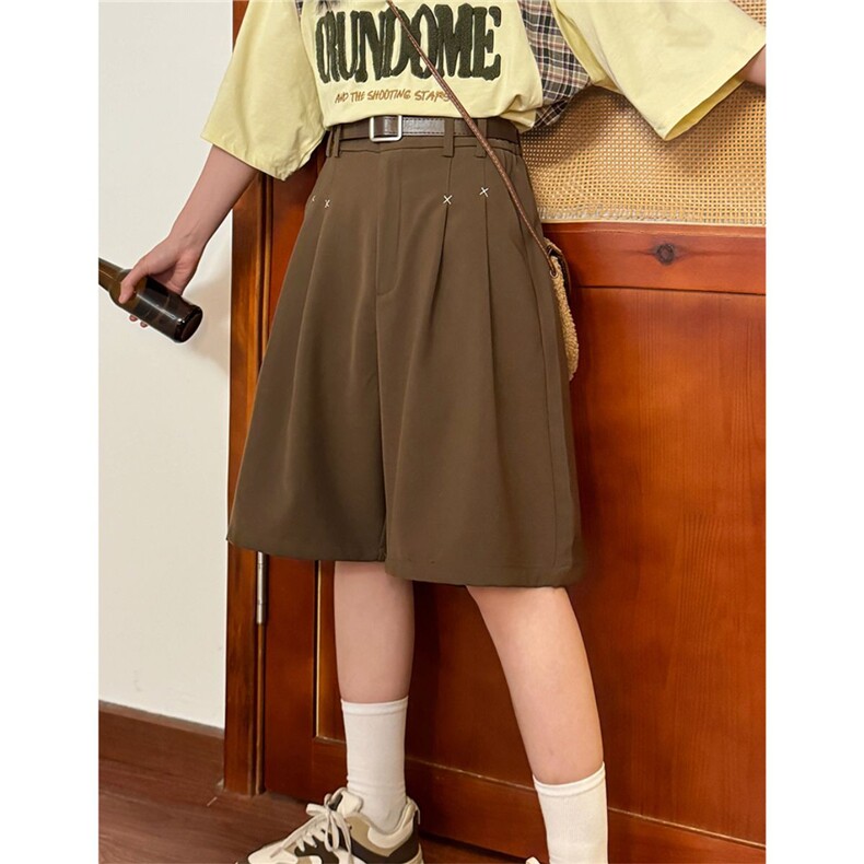 2025夏季日系复古学院风潮牌纯色百搭休闲宽松阔腿短裤男，男装牛仔裤，星座506A