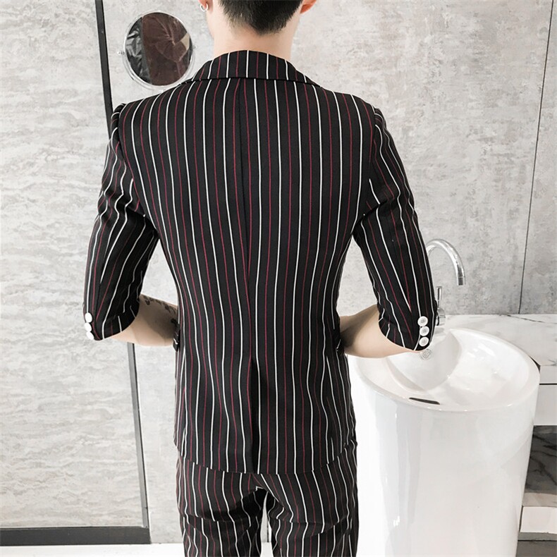 夏新款男士修身西装套装条纹小西服结婚九分西裤A328-1928-P135,男装西服套装,星座406