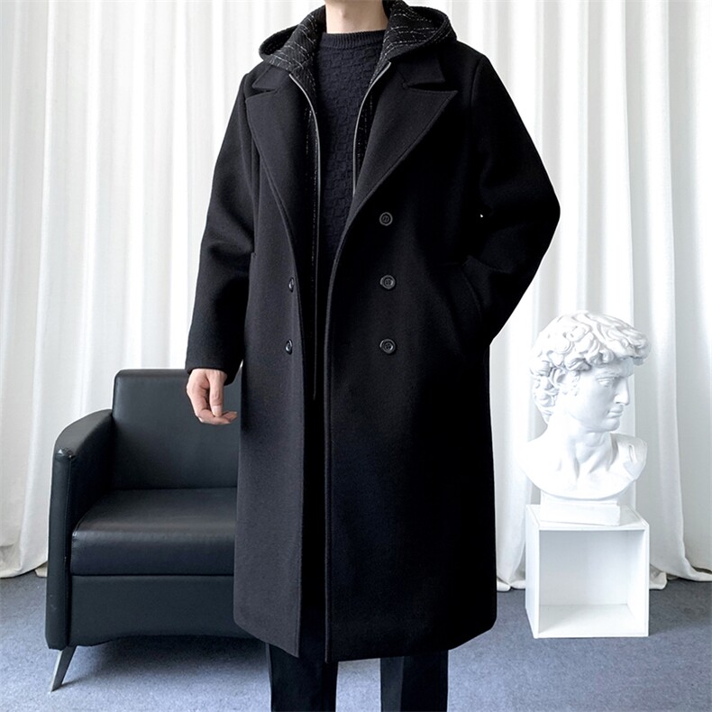 数据款假两件小香风衣男长款大衣男中长款毛呢大衣F632批130爆景B图片