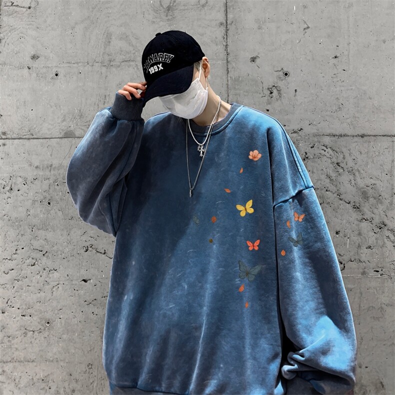 美式潮牌重磅水洗做旧圆领卫衣力推大码男XZ517A-BK5556-P58,男装卫衣,星座517A