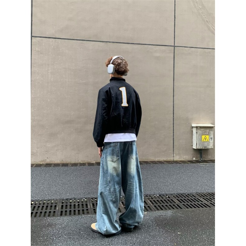 大码徽章刺绣哈林顿夹克男潮牌街头cleanfit美式复古飞行工装外套,男装夹克,四季星座505